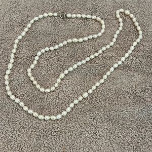 VTG White Freshwater Pearl Necklace 925 SS Clasp 40”